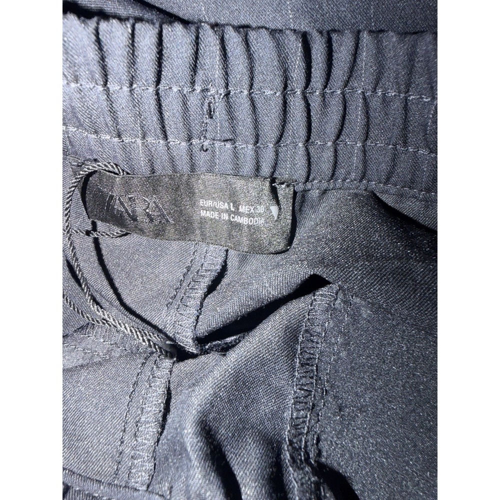 Zara Black Dress Pants Pull On With Stripes Down Side Size L - Picture 4 of 7